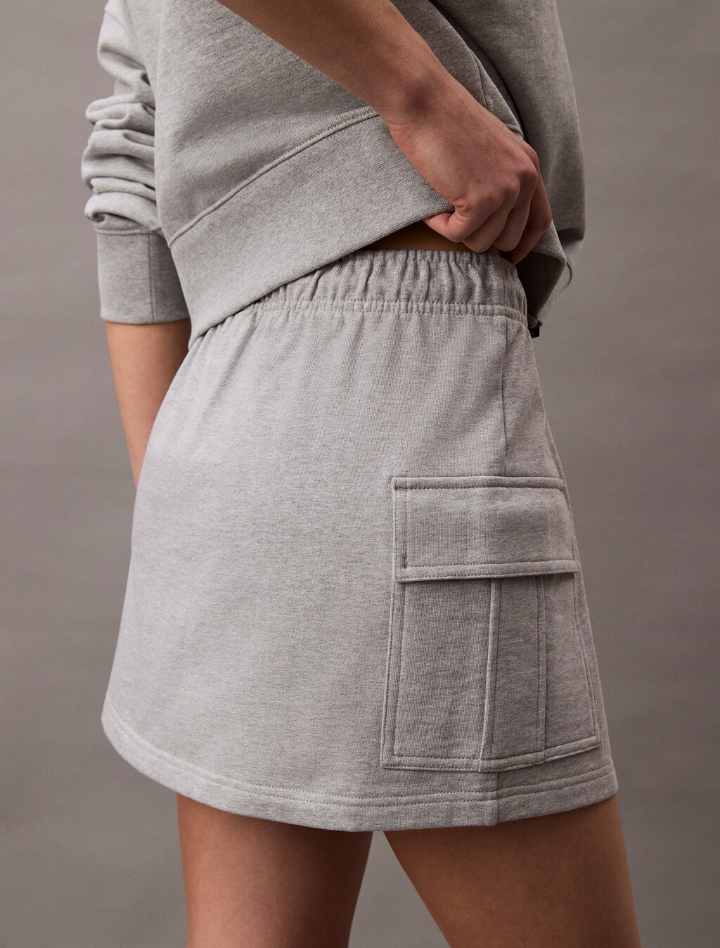 Cotton Terry Cargo Mini Skirt, Heroic Grey Heather, hi-res