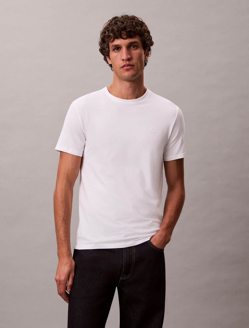 Stretch Cotton Slim Tee, Bright White, hi-res
