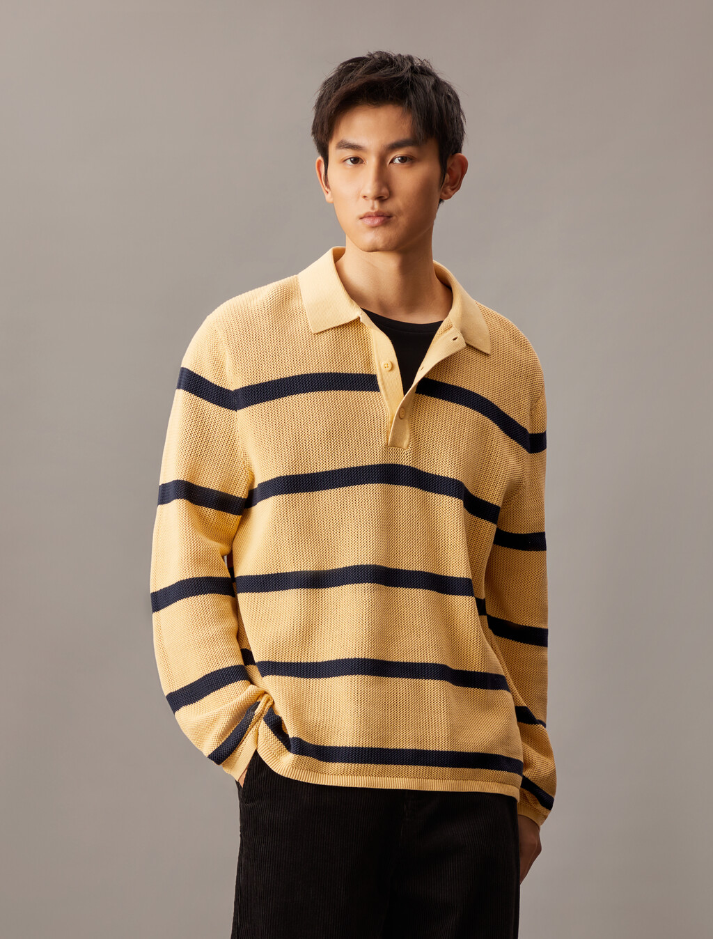 Striped Relaxed Polo, Lemon Peel, hi-res