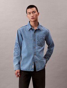 CK Emblem 90s Denim Overshirt, CK LT BLUE STONE, hi-res