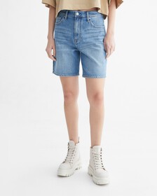 WASHED MID LENGTH DENIM SHORTS, 154 MID BLUE, hi-res
