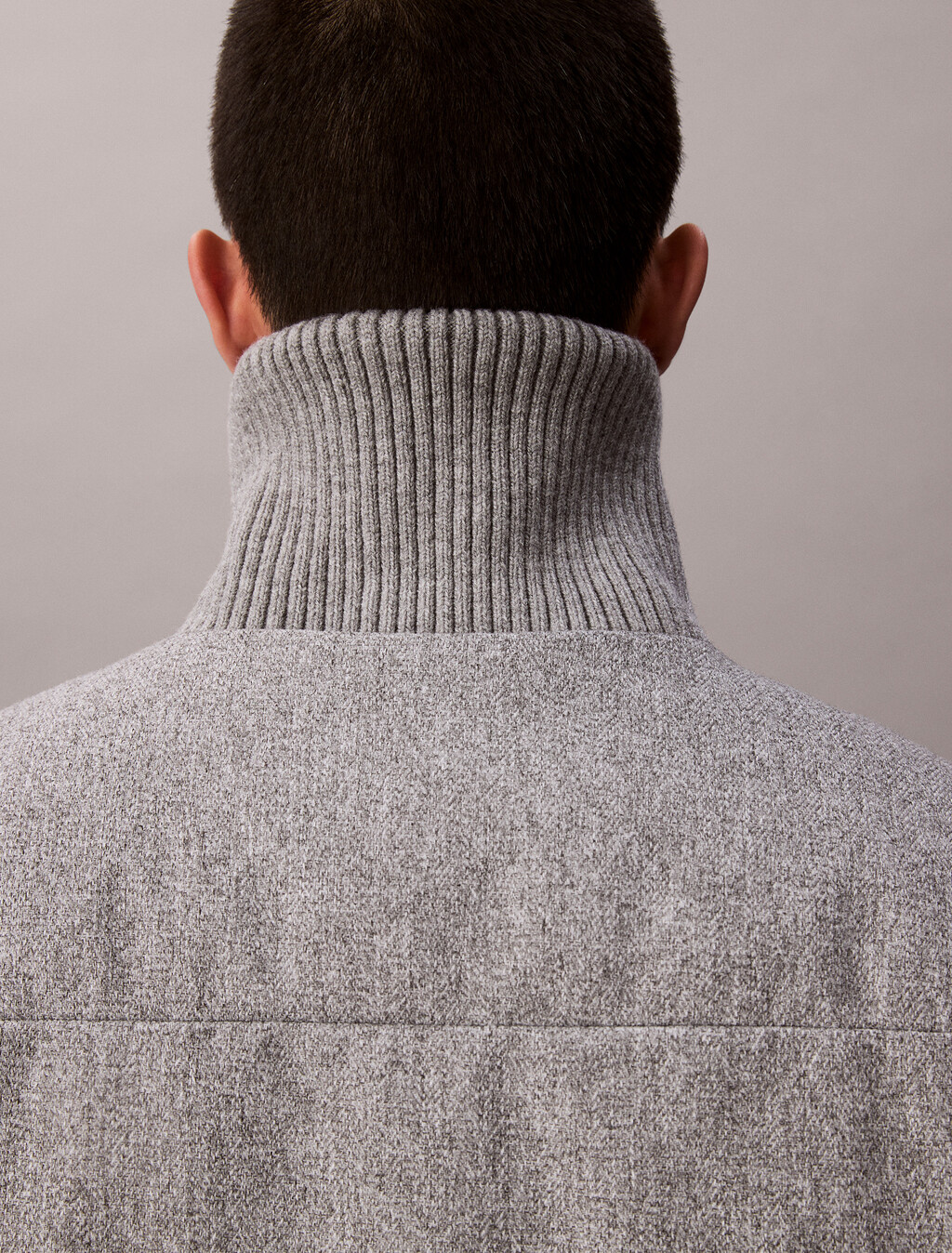Melange Ribbed Neck Puffer Jacket, Heather Grey, hi-res