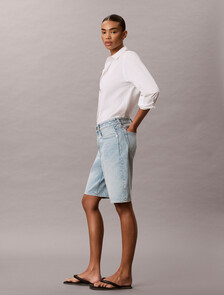 Logo Tape Denim Bermuda Shorts, FRESH WATER, hi-res