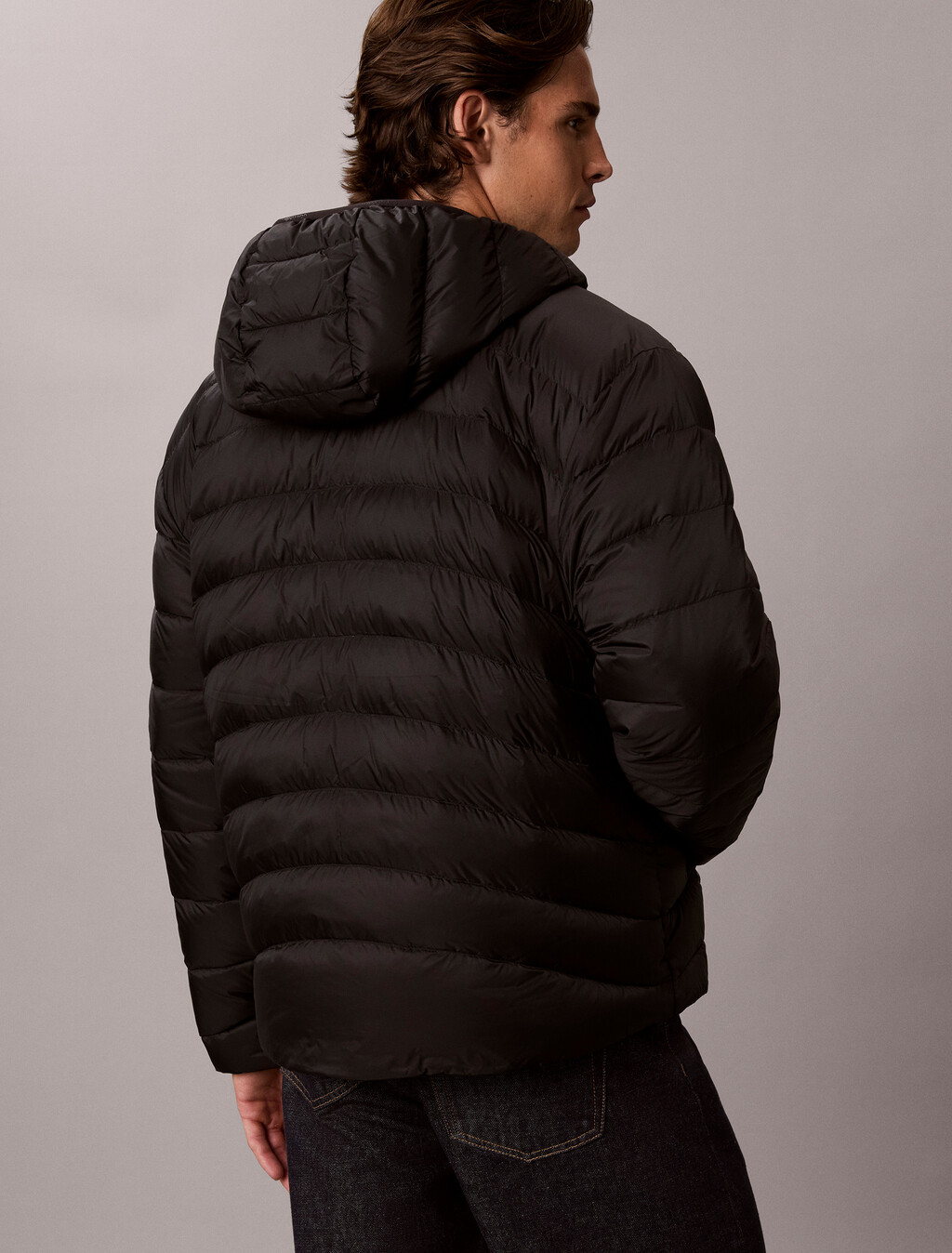 Lightweight Nylon Down Puffer Jacket, Black, hi-res
