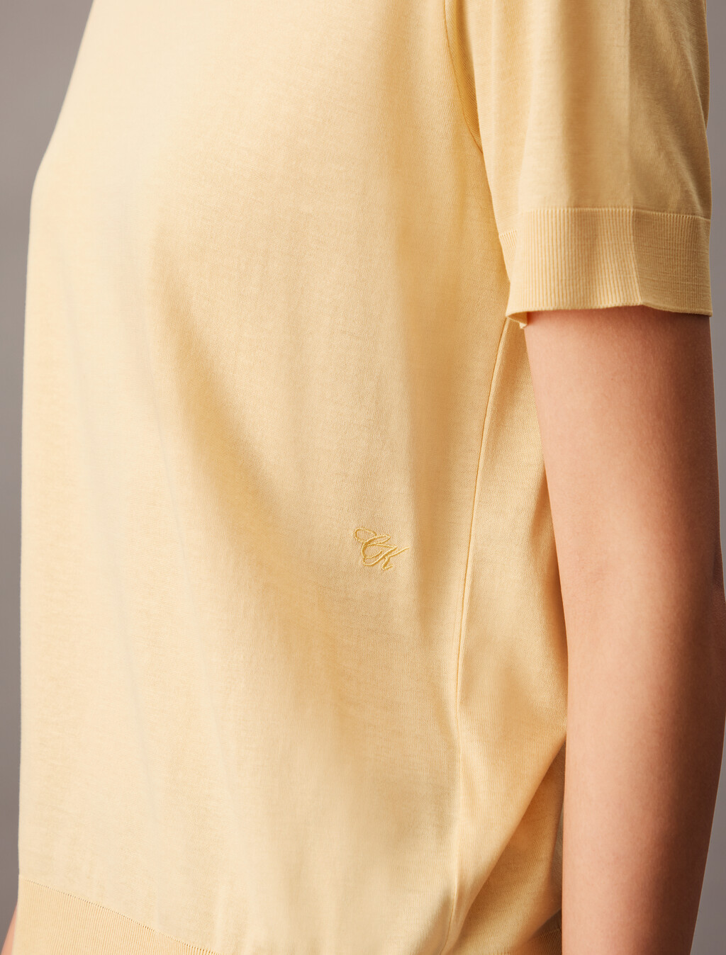 Silk Cotton Crewneck Tee, Lemon Peel, hi-res