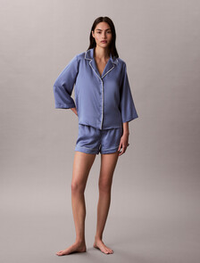 Satin Sheen Short Sleeve Shirt, Blue Tulip, hi-res