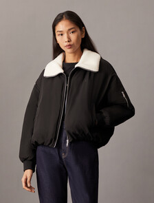 Fleece Collar Bomber Jacket, Ck Black, hi-res