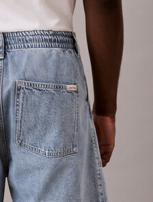 Cotton Linen Denim Shorts, SHALLOW TIDE, hi-res