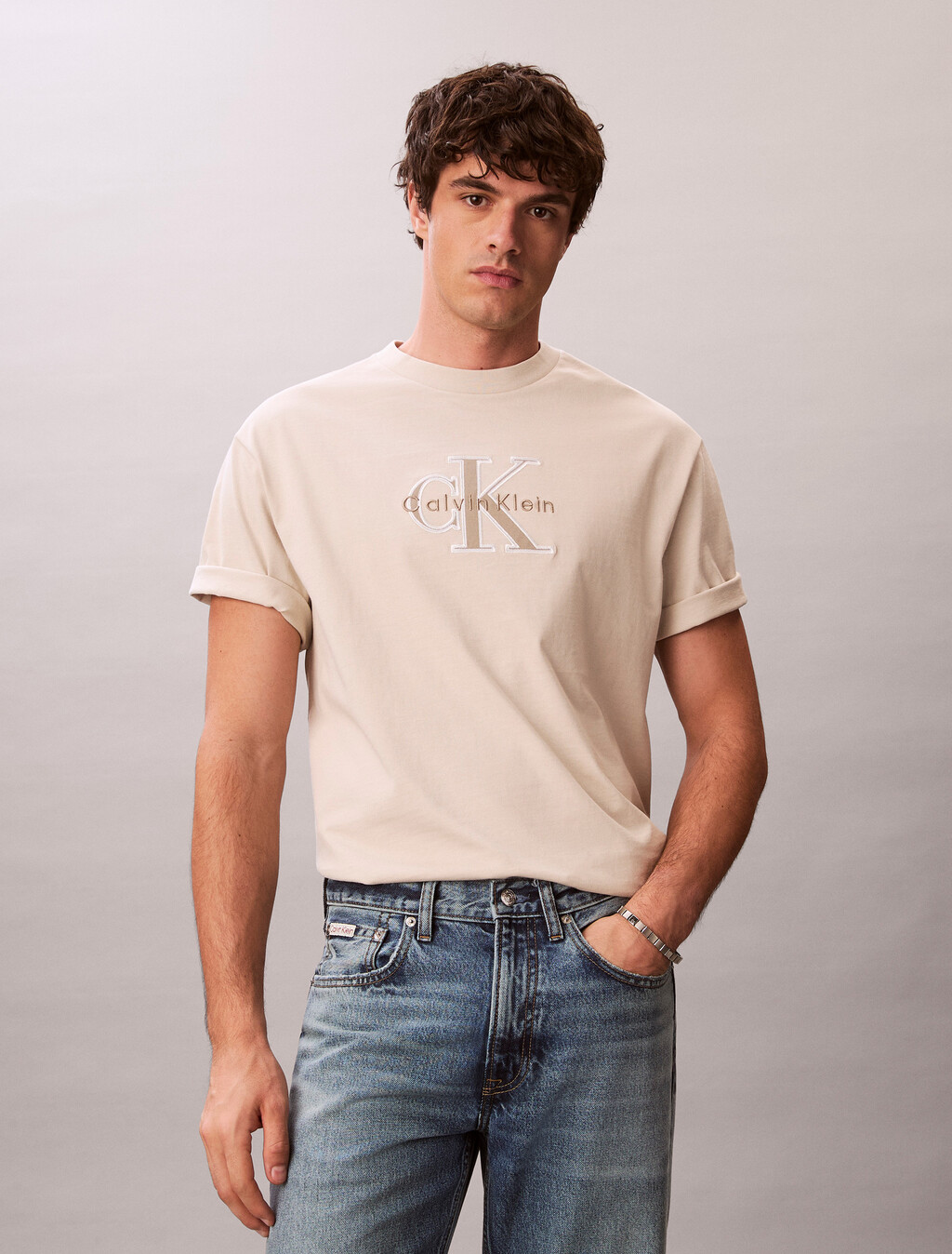 Relaxed Logo Appliqu&eacute; T-shirt, Oatmeal, hi-res