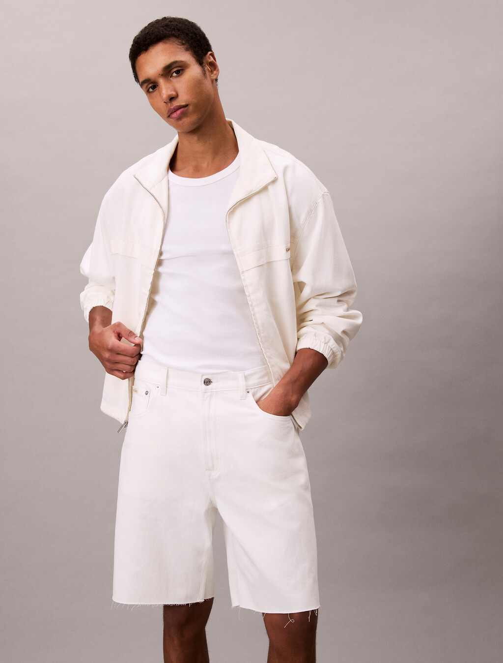90's Loose Denim Shorts, CHALK WHITE, hi-res