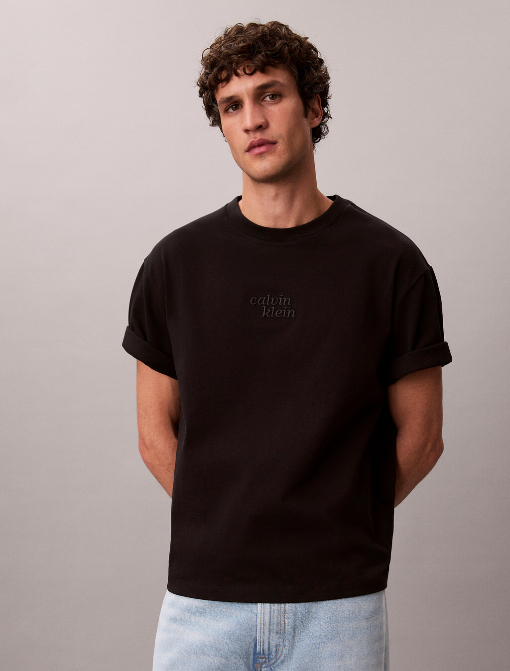 Relaxed High Pile Logo Tee, Black, hi-res
