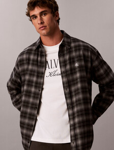 Oversized Plaid Shirt, Black, hi-res