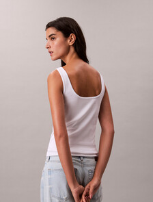 Monogram Scoop Neck Rib Knit Tank Top, Bright White, hi-res