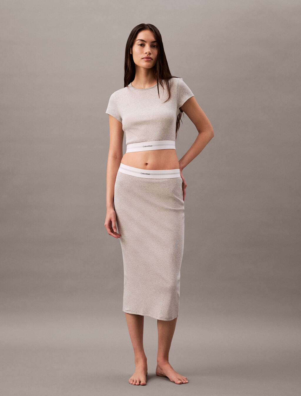 Rib Knit Cropped Tee, B10 Grey Heather, hi-res