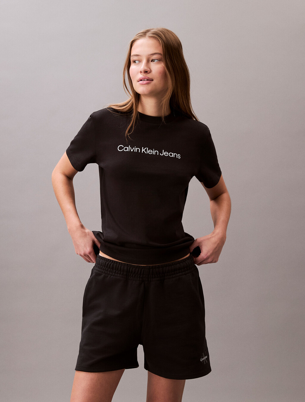 Relaxed Cotton Terry Jogger Shorts, Black, hi-res