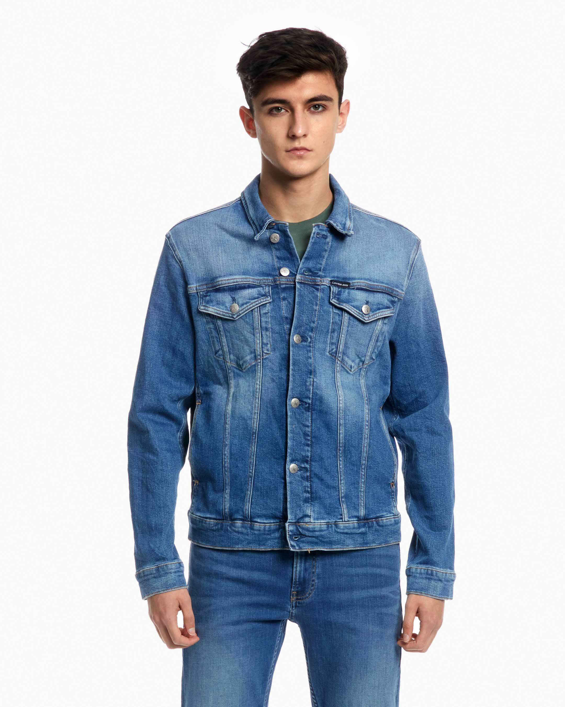 Buy Calvin Klein Jeans Men Blue Colourblocked Denim Jacket  Jackets for  Men 8516813  Myntra