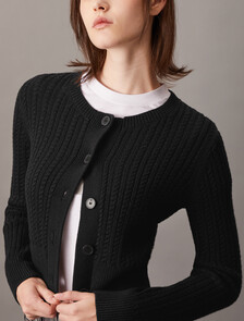 Cropped Cable Knit Cardigan, Ck Black, hi-res