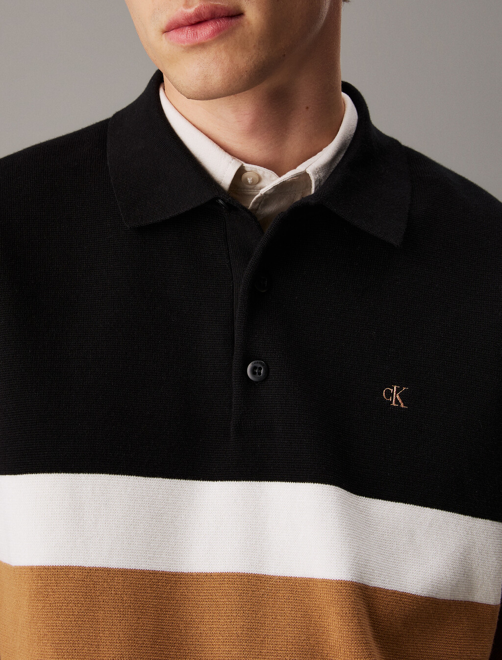 Color Block Stripe Milano Polo, Black, hi-res