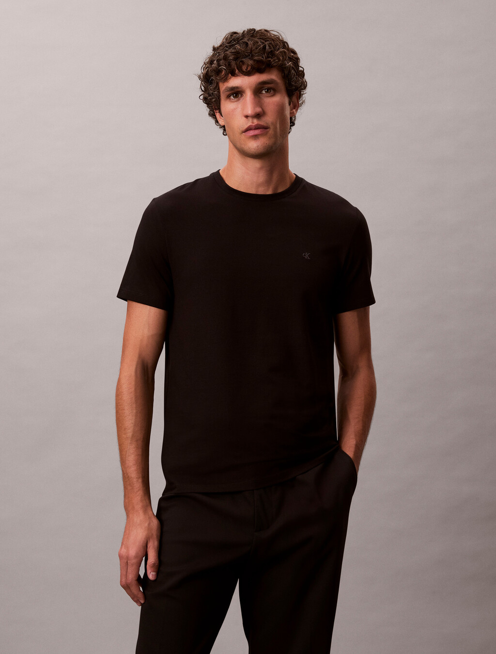 Stretch Cotton Slim Tee, Black, hi-res
