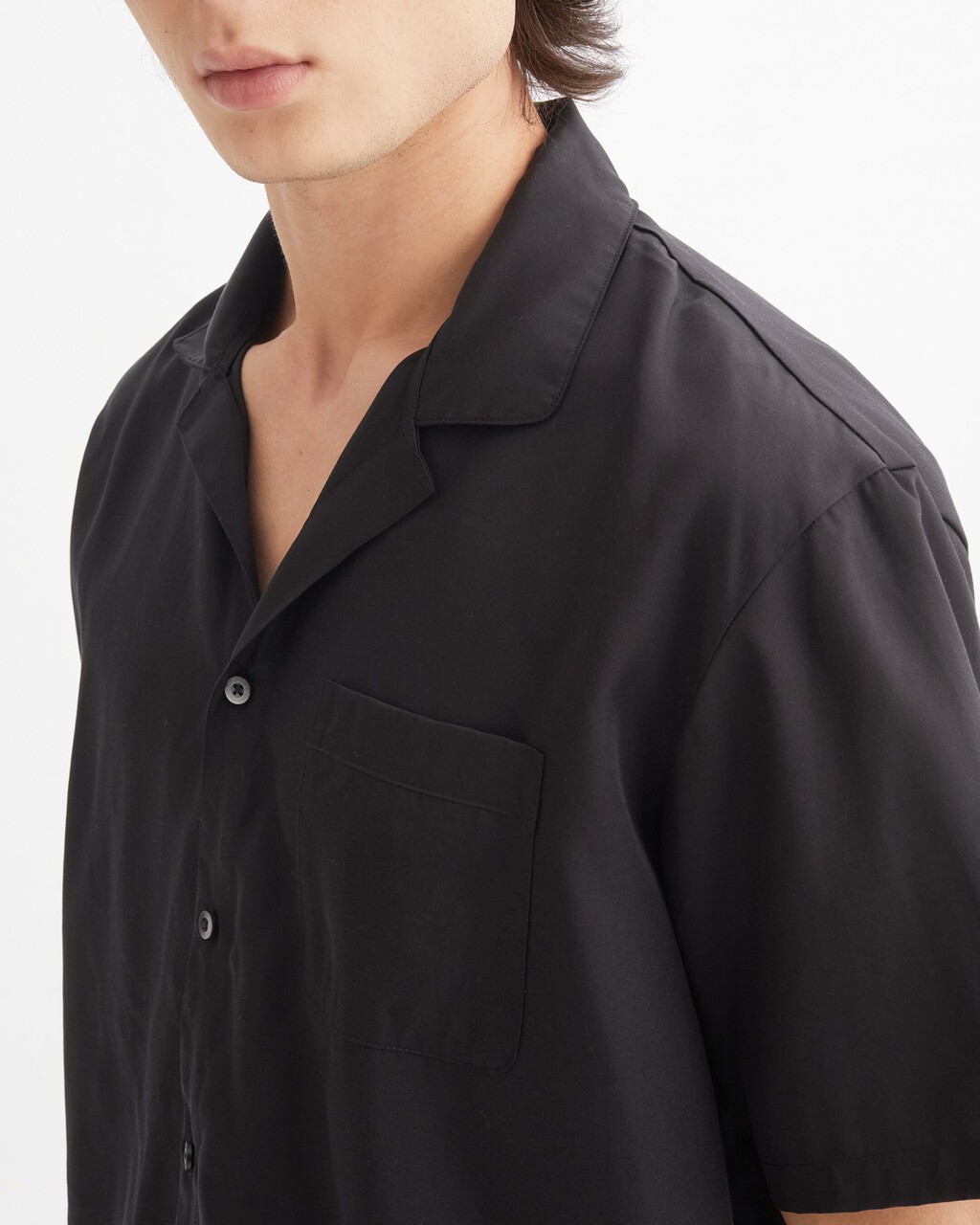 TENCEL LOUNGE BUTTON DOWN SHIRT, BLACK, hi-res