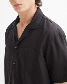 TENCEL LOUNGE BUTTON DOWN SHIRT, BLACK, hi-res
