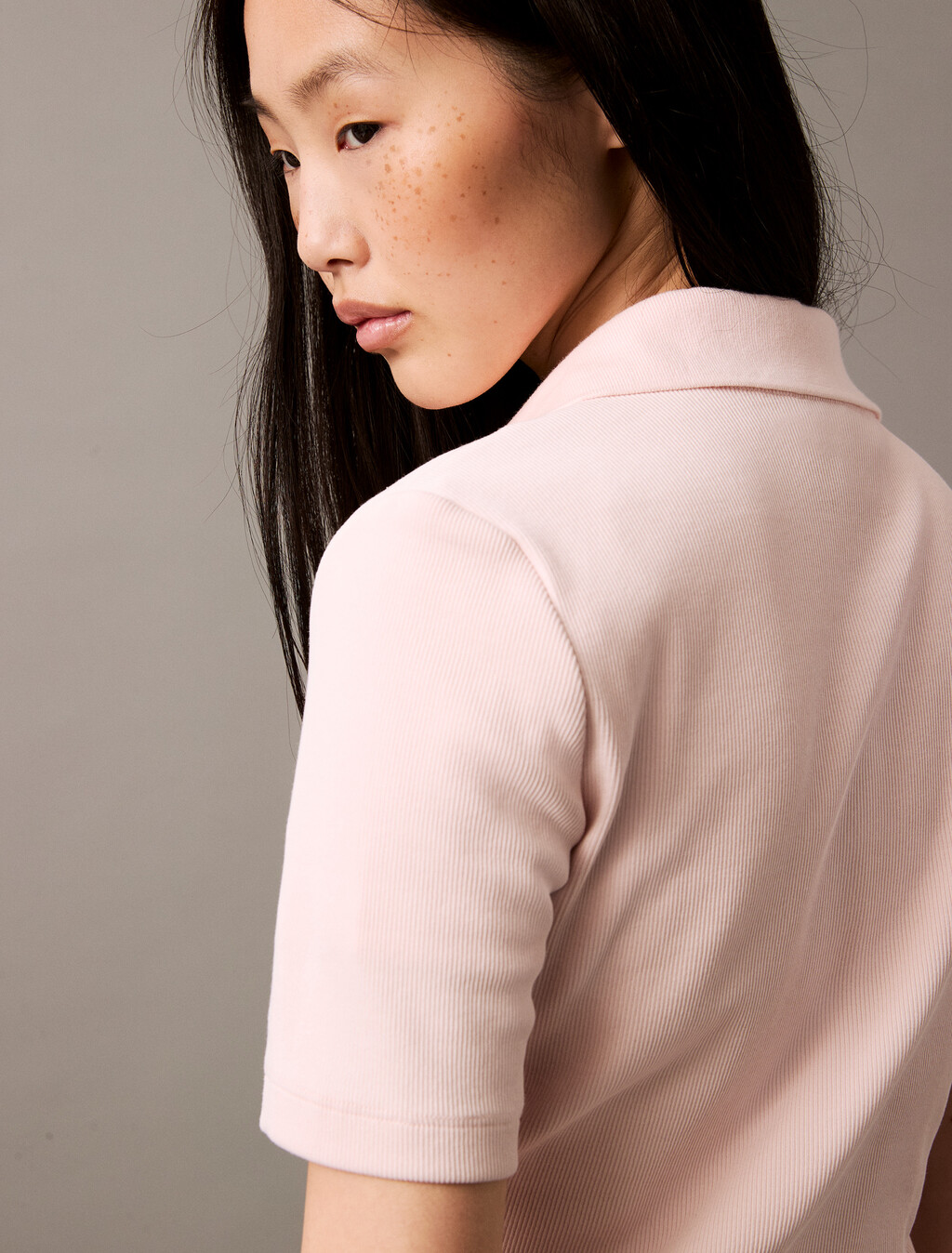 Essential Slim V Neck Polo, Silver Peony, hi-res