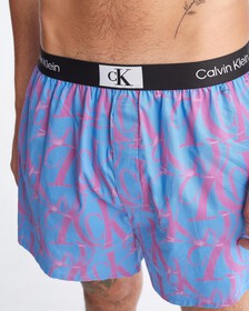 Calvin Klein 1996 Woven  Cotton Boxers, Ghost Warp Logo Print+Campanula, hi-res