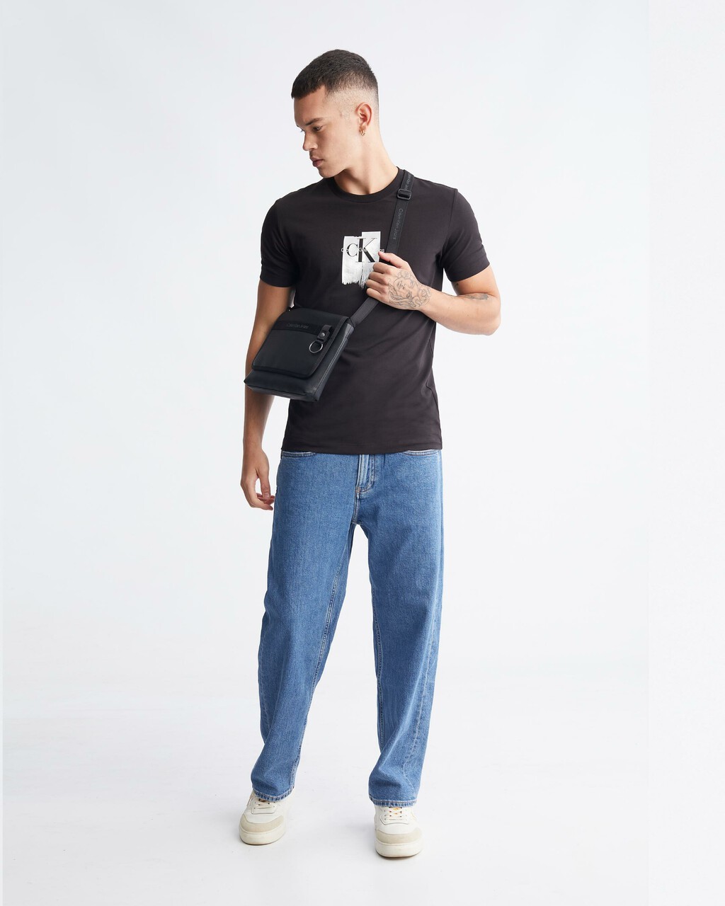 Metallic Foil Monogram Organic Cotton Tee, Ck Black, hi-res