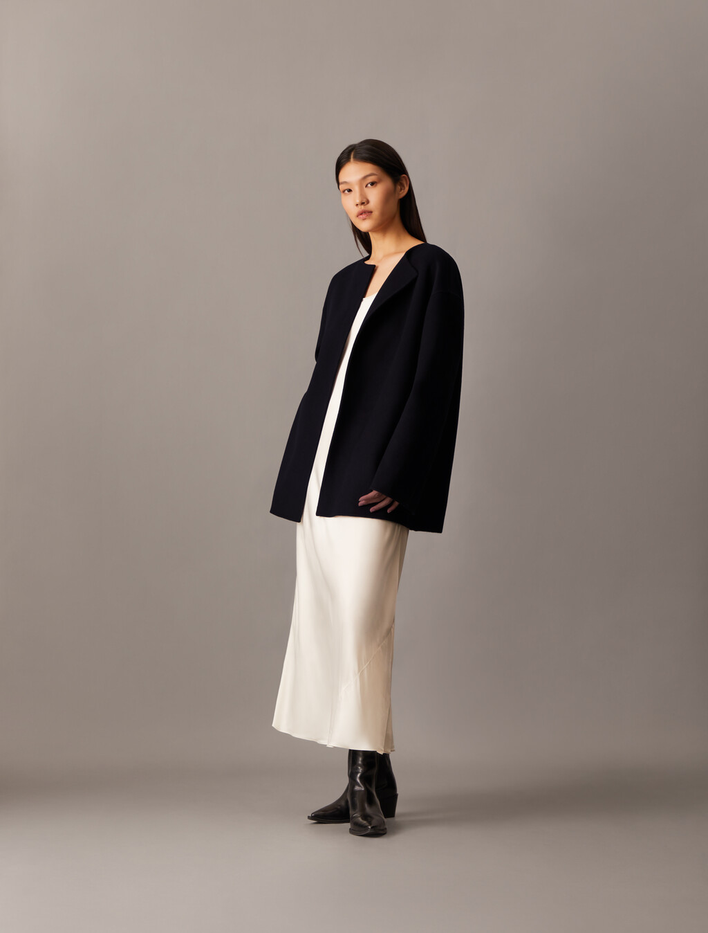Double Face Cashmere Wool Short Coat, Black Beauty, hi-res