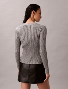 Cotton Mouline Rib Cardigan, Quiet Gray Melange, hi-res