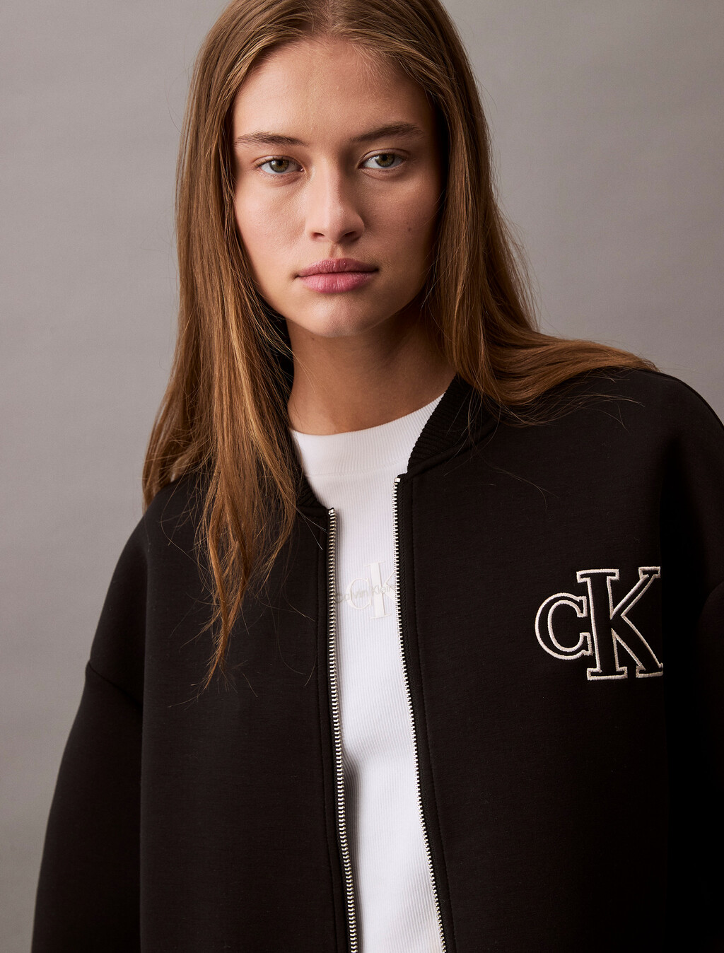 Oversized  Zip Bomber Jacket, Black, hi-res