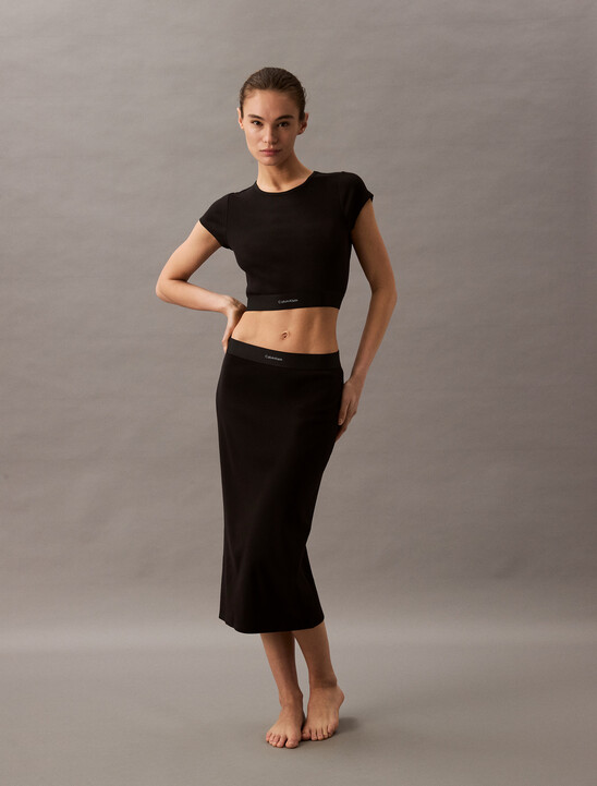 Cotton Stretch Rib Knit Skirt