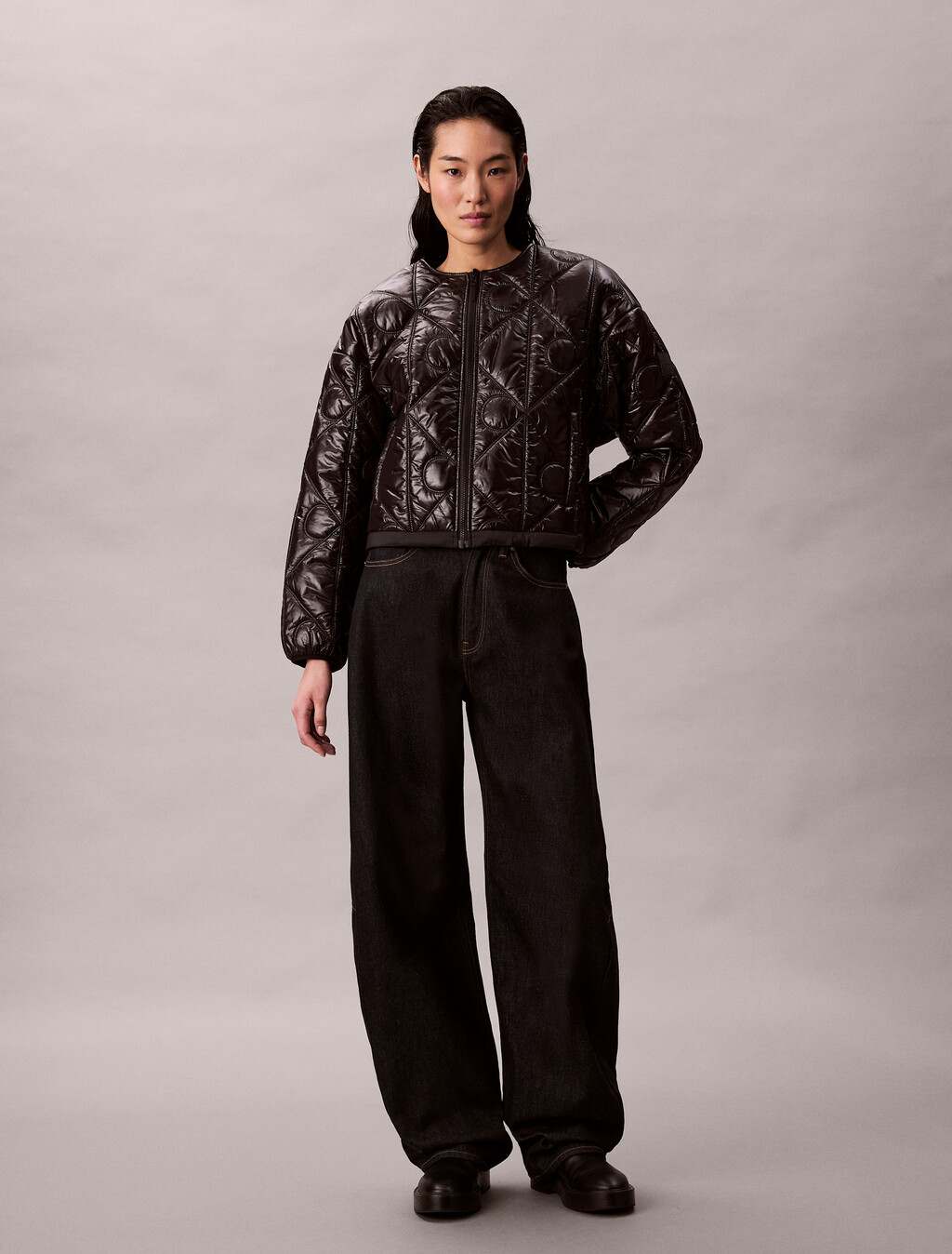 Reversible Logo Quilted Jacket, Black, hi-res