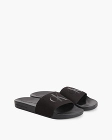 MONOGRAM COTTON SLIDES, Black, hi-res