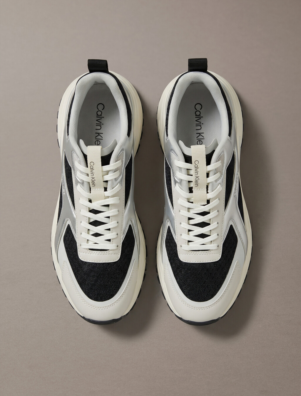 Knit and Metallic Runner Trainers, Black/Silver/Light Grey, hi-res