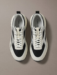 Knit and Metallic Runner Trainers, Black/Silver/Light Grey, hi-res