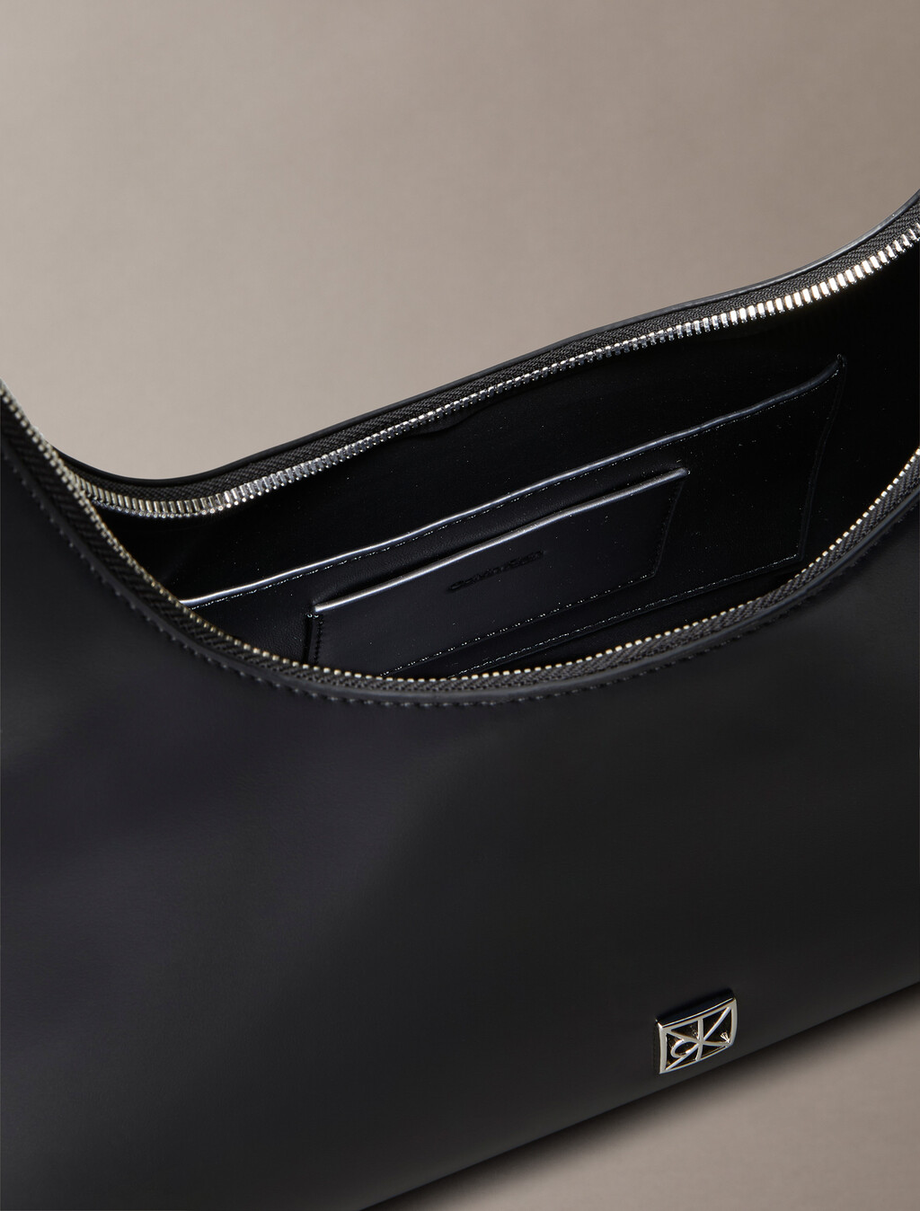 Monogram Logo Emblem Leather Shoulder Bag, Black, hi-res