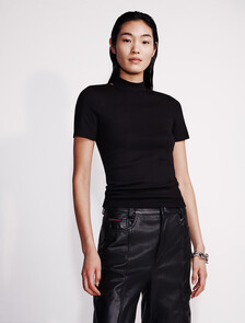 Cut Out Slim Crewneck T-Shirt, Black, hi-res