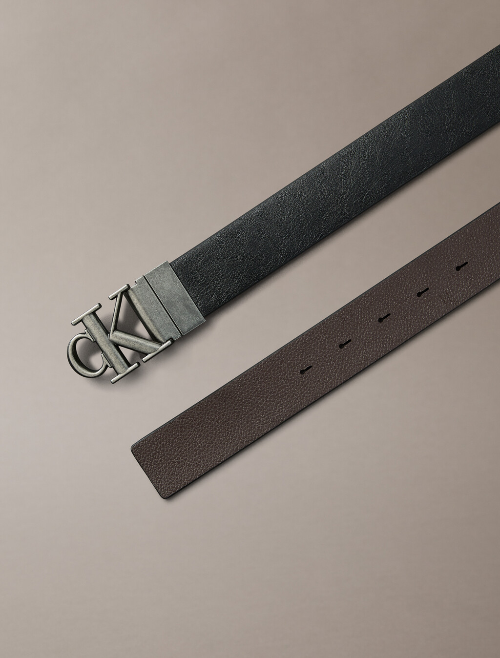 CK Buckle Reversible Tumbled Leather Belt, Black/CK Dark Brown/Antique Silver, hi-res