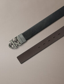 CK Buckle Reversible Tumbled Leather Belt, Black/CK Dark Brown/Antique Silver, hi-res