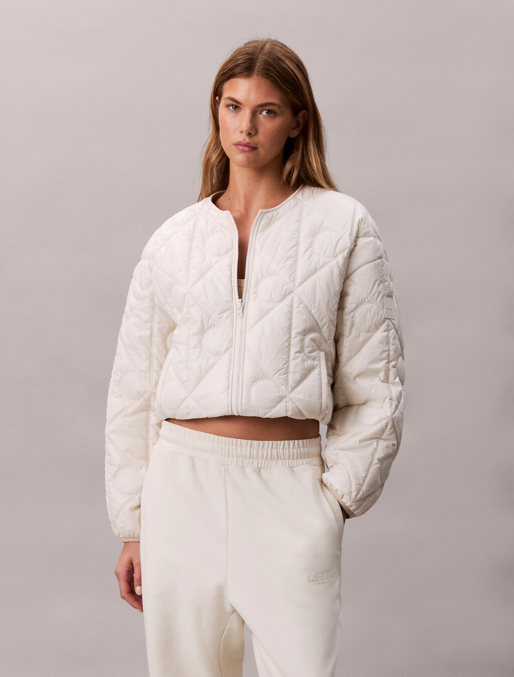 Reversible Logo Quilted Jacket, Chalk, hi-res