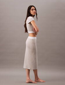 Cotton Stretch Rib Knit Skirt, Grey Heather, hi-res
