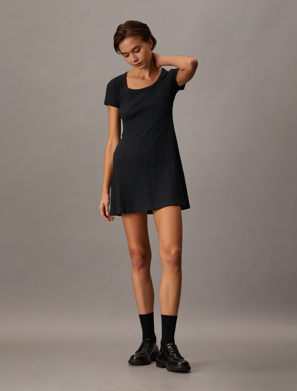 Rib Knit Baby Mini Dress, Ck Black, hi-res