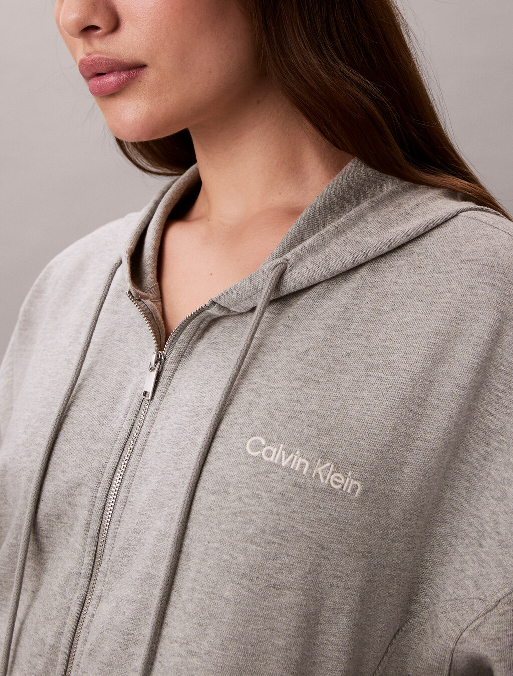 Logo Cotton Jersey Zip Thru Hoodie, Grey Heather, hi-res
