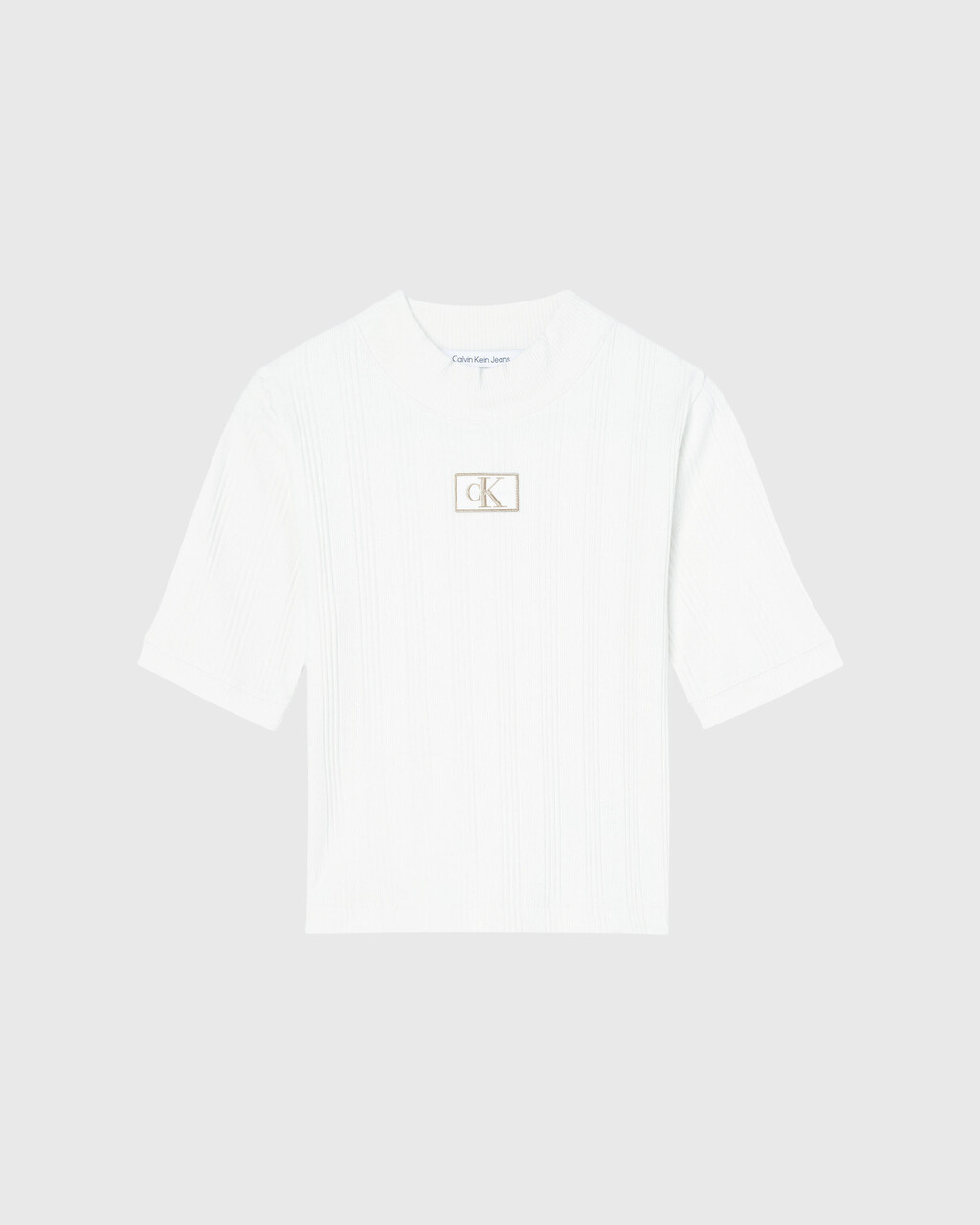 SMALL LOGO BADGE RIB KNIT TOP, IVORY, hi-res