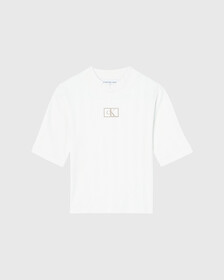 SMALL LOGO BADGE RIB KNIT TOP, IVORY, hi-res