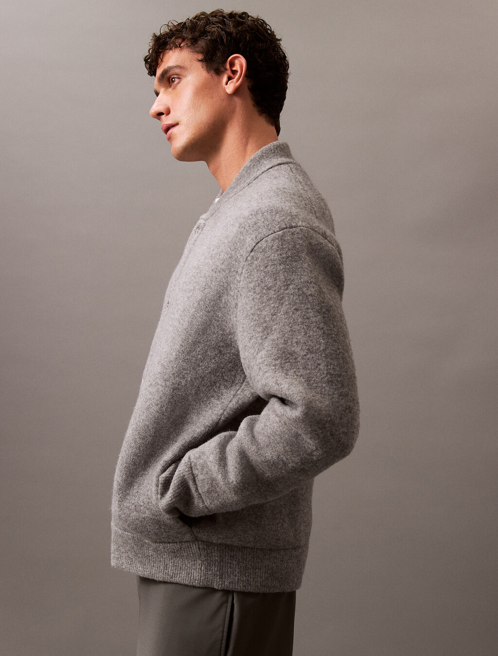 Boiled Wool Blend Snap Bomber, Medium Grey htr, hi-res