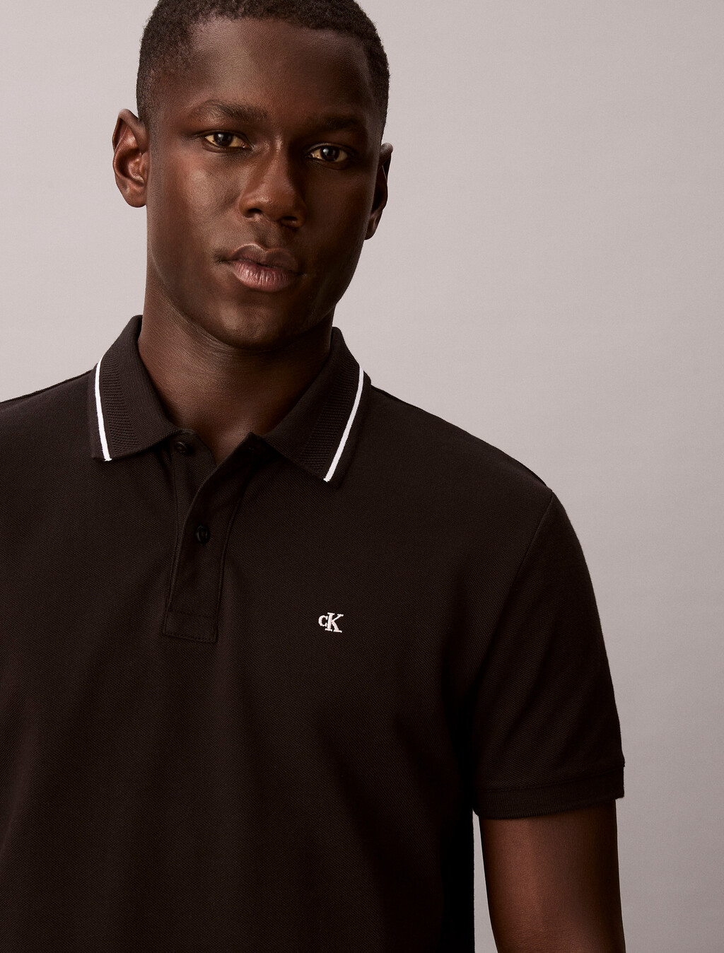 Cotton Pique Tipped Polo, Black, hi-res