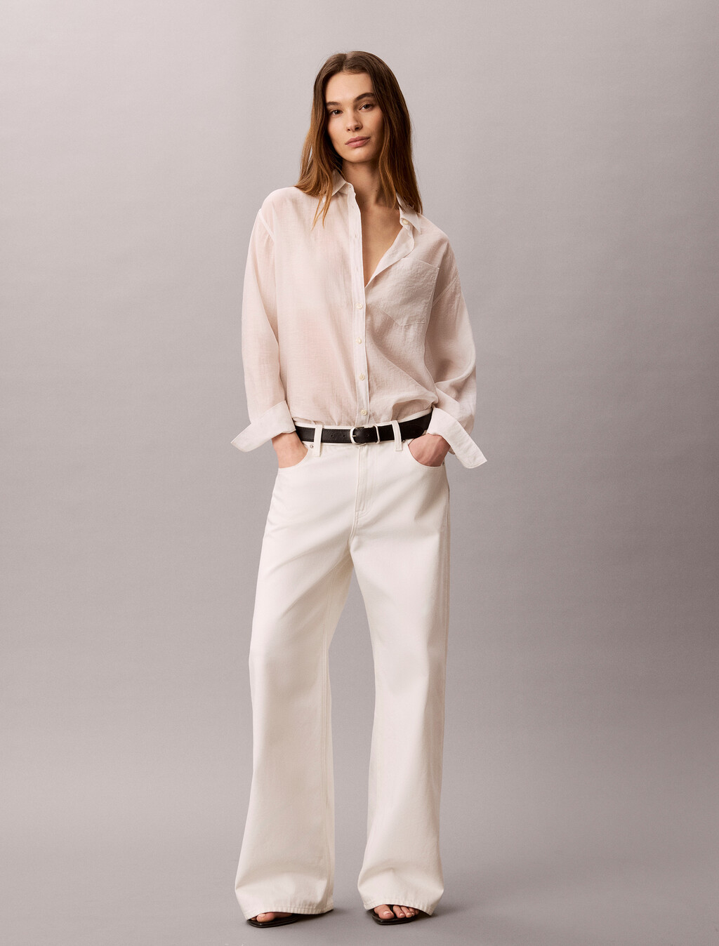Voile Relaxed Shirt, White Sand, hi-res
