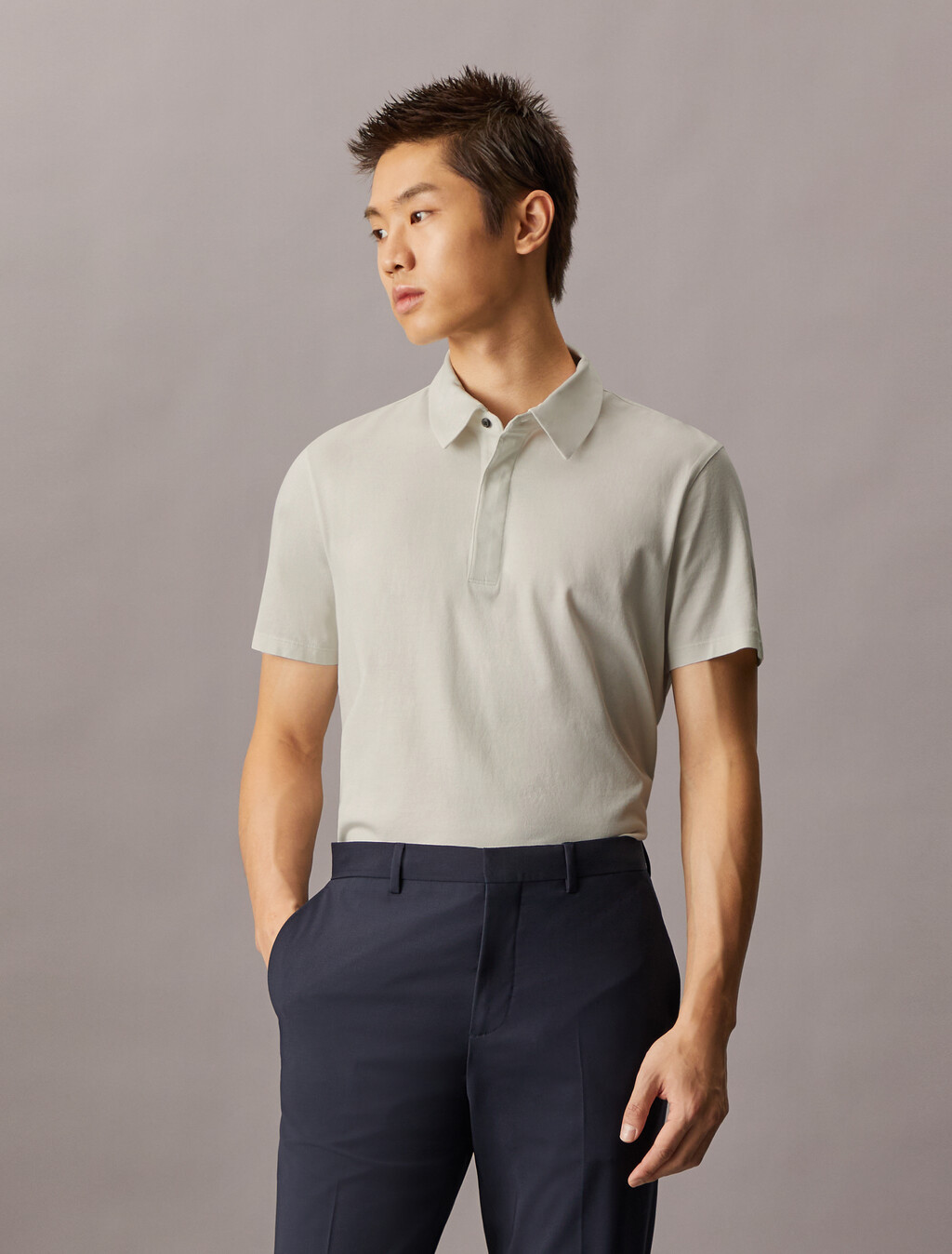 Double Mercerized Cotton Short Sleeve Polo, Vaporous Gray, hi-res